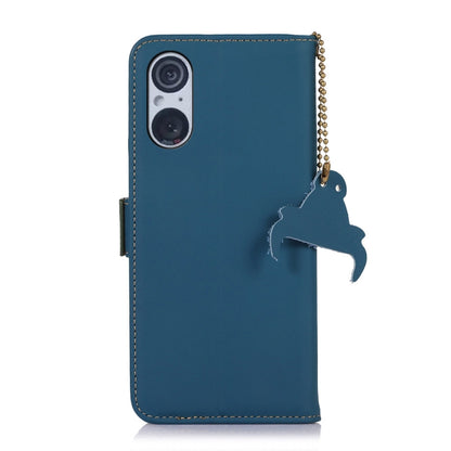 For Sony Xperia 5 V Genuine Leather Magnetic RFID Leather Phone Case(Blue) - Sony Cases by buy2fix | Online Shopping UK | buy2fix