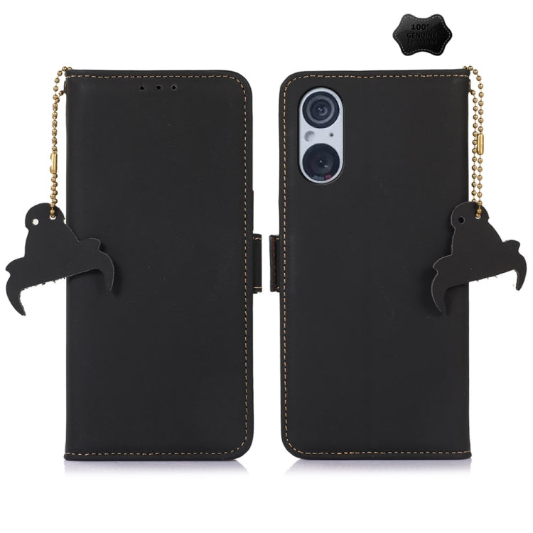 For Sony Xperia 5 V Genuine Leather Magnetic RFID Leather Phone Case(Black) - Sony Cases by buy2fix | Online Shopping UK | buy2fix