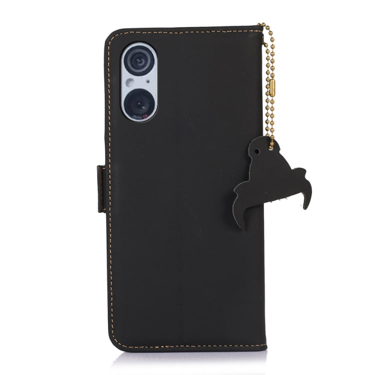 For Sony Xperia 5 V Genuine Leather Magnetic RFID Leather Phone Case(Black) - Sony Cases by buy2fix | Online Shopping UK | buy2fix