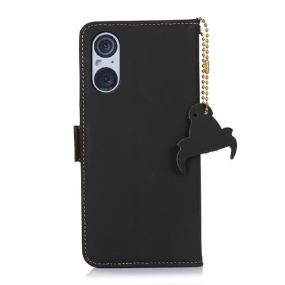 For Sony Xperia 5 V Genuine Leather Magnetic RFID Leather Phone Case(Black) - Sony Cases by buy2fix | Online Shopping UK | buy2fix