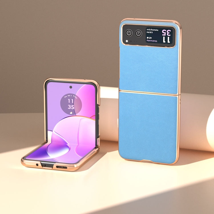 For Motorola Razr 40 Nano Electroplating Haze Texture PU Phone Case(Sky Blue) by buy2fix