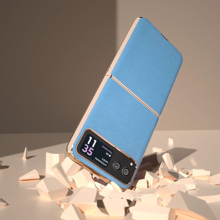 For Motorola Razr 40 Nano Electroplating Haze Texture PU Phone Case(Sky Blue) by buy2fix