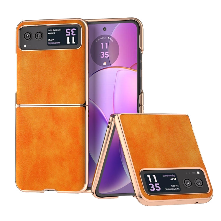 For Motorola Razr 40 Nano Electroplating Dual Color Lichi Texture PU Phone Case(Orange) by buy2fix