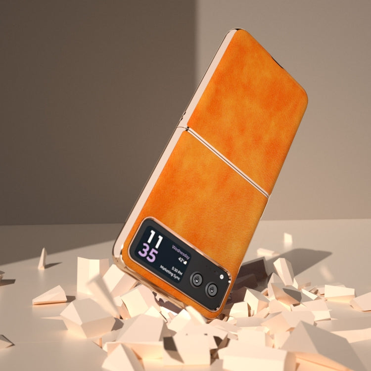 For Motorola Razr 40 Nano Electroplating Dual Color Lichi Texture PU Phone Case(Orange) by buy2fix