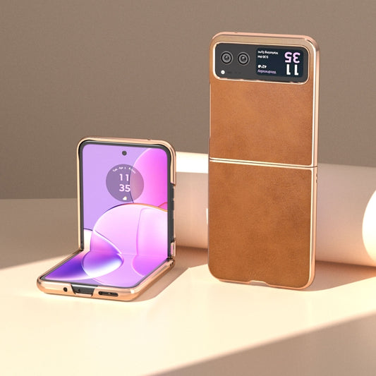 For Motorola Razr 40 Nano Electroplating Dual Color Cowhide Texture Protective Phone Case(Brown) by buy2fix