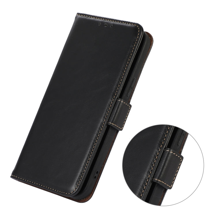 For Motorola Moto G14 4G Magnetic Crazy Horse Texture Genuine Leather Phone Case(Black) - Motorola Cases by buy2fix | Online Shopping UK | buy2fix