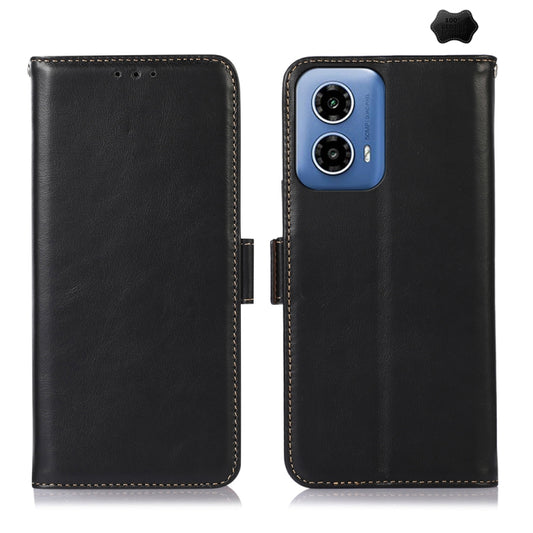 For Motorola Moto G34 Magnetic Crazy Horse Texture Genuine Leather Phone Case(Black) - Motorola Cases by buy2fix | Online Shopping UK | buy2fix