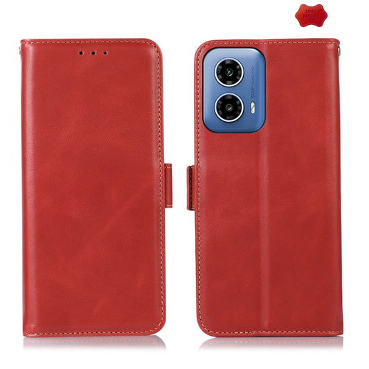 For Motorola Moto G34 Magnetic Crazy Horse Texture Genuine Leather Phone Case(Red) - Motorola Cases by buy2fix | Online Shopping UK | buy2fix