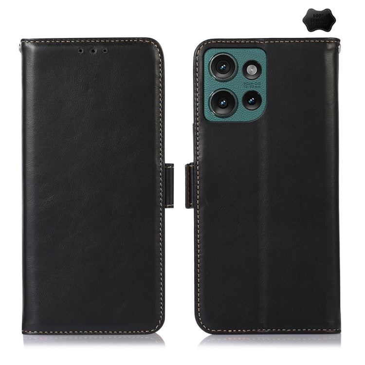 For Motorola Edge 50 Global Magnetic Crazy Horse Texture Genuine Leather Phone Case(Black) - Motorola Cases by buy2fix | Online Shopping UK | buy2fix