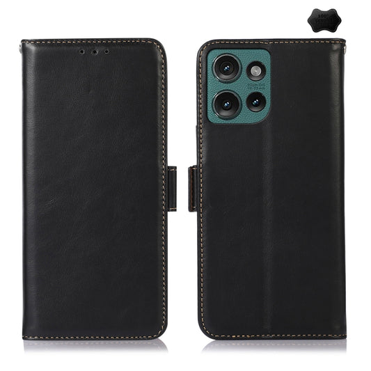 For Motorola Edge 50 Global Magnetic Crazy Horse Texture Genuine Leather Phone Case(Black) - Motorola Cases by buy2fix | Online Shopping UK | buy2fix