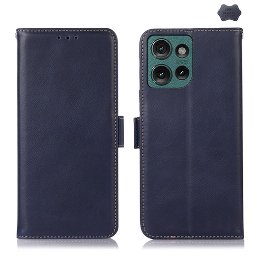 For Motorola Edge 50 Global Magnetic Crazy Horse Texture Genuine Leather Phone Case(Blue) - Motorola Cases by buy2fix | Online Shopping UK | buy2fix