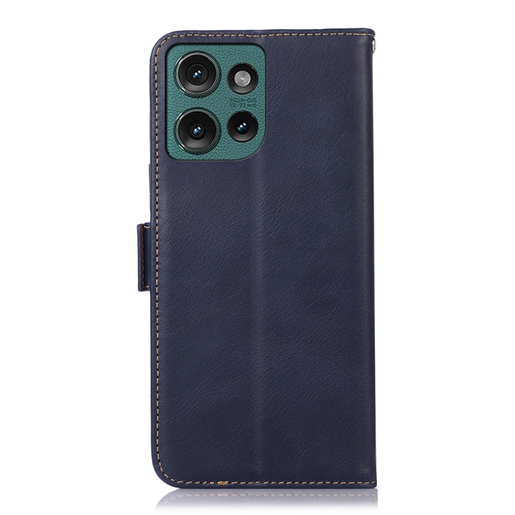 For Motorola Edge 50 Global Magnetic Crazy Horse Texture Genuine Leather Phone Case(Blue) - Motorola Cases by buy2fix | Online Shopping UK | buy2fix