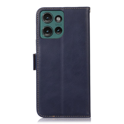 For Motorola Edge 50 Global Magnetic Crazy Horse Texture Genuine Leather Phone Case(Blue) - Motorola Cases by buy2fix | Online Shopping UK | buy2fix