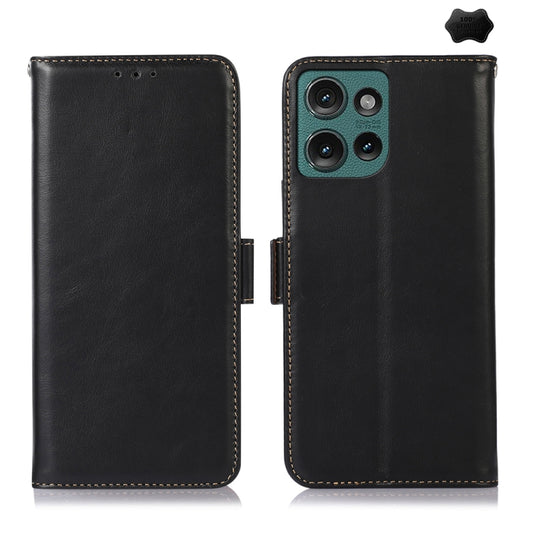 For Motorola Edge 50 Neo Magnetic Crazy Horse Texture Genuine Leather Phone Case(Black) - Motorola Cases by buy2fix | Online Shopping UK | buy2fix