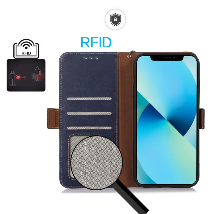 For Motorola Edge 50 Neo Magnetic Crazy Horse Texture Genuine Leather Phone Case(Blue) - Motorola Cases by buy2fix | Online Shopping UK | buy2fix