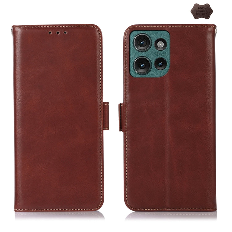 For Motorola Edge 50 Neo Magnetic Crazy Horse Texture Genuine Leather Phone Case(Brown) - Motorola Cases by buy2fix | Online Shopping UK | buy2fix