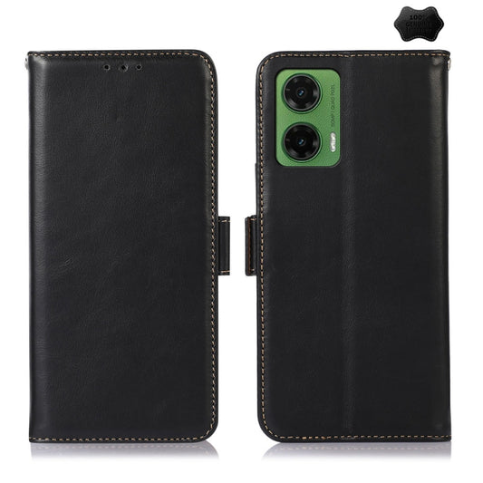 For Motorola Moto G35 Magnetic Crazy Horse Texture Genuine Leather Phone Case(Black) - Motorola Cases by buy2fix | Online Shopping UK | buy2fix