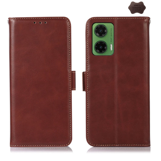 For Motorola Moto G35 Magnetic Crazy Horse Texture Genuine Leather Phone Case(Brown) - Motorola Cases by buy2fix | Online Shopping UK | buy2fix
