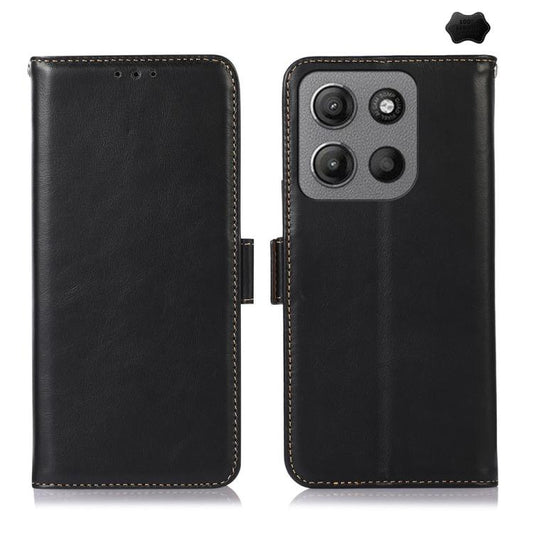 For Motorola Moto G15 4G Magnetic Crazy Horse Texture Genuine Leather Phone Case(Black) - Motorola Cases by buy2fix | Online Shopping UK | buy2fix