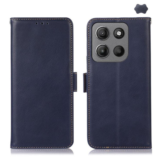 For Motorola Moto G15 4G Magnetic Crazy Horse Texture Genuine Leather Phone Case(Blue) - Motorola Cases by buy2fix | Online Shopping UK | buy2fix