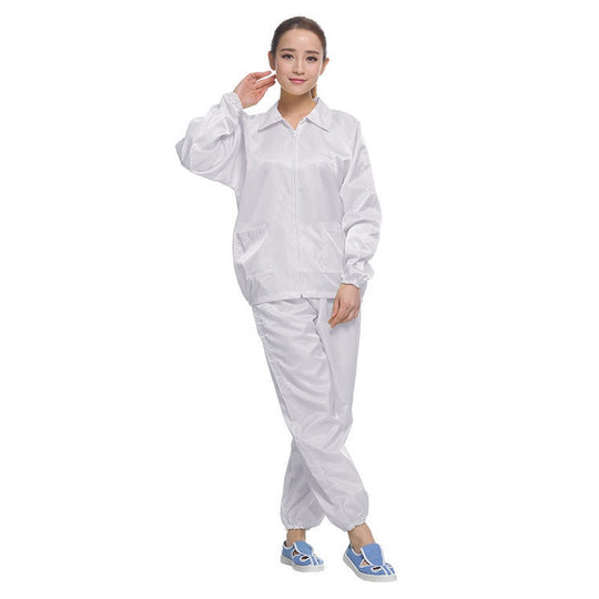Anti Static Split Lapel Dustless Clothing Food Protection Stripe Clean Clothes, Size:XXL(White)