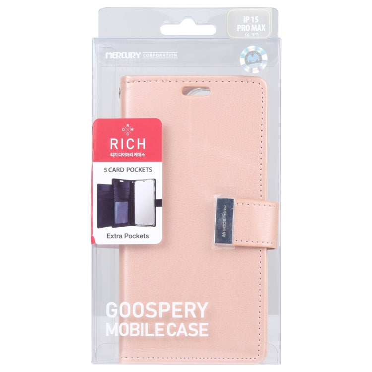 For iPhone 15 Pro GOOSPERY RICH DIARY Crazy Horse Texture Leather Phone Case(Rose Gold) - iPhone 15 Pro Cases by GOOSPERY | Online Shopping UK | buy2fix