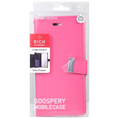 For iPhone 15 Plus GOOSPERY RICH DIARY Crazy Horse Texture Leather Phone Case(Rose Red) - iPhone 15 Plus Cases by GOOSPERY | Online Shopping UK | buy2fix