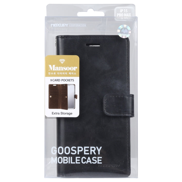 For iPhone 15 Pro Max GOOSPERY MANSOOR DIARY 9 Card Slots Leather Phone Case(Black) - iPhone 15 Pro Max Cases by GOOSPERY | Online Shopping UK | buy2fix