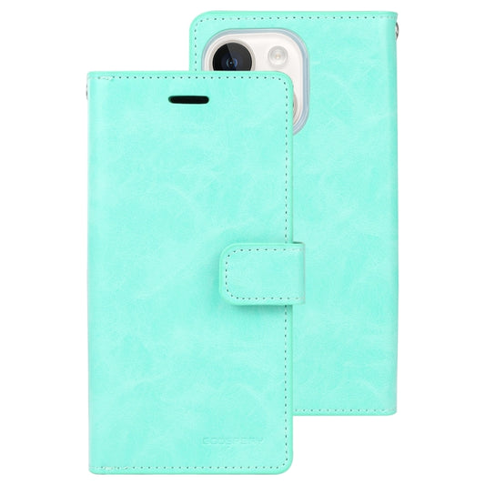 For iPhone 15 GOOSPERY MANSOOR DIARY 9 Card Slots Leather Phone Case(Mint Green) - iPhone 15 Cases by GOOSPERY | Online Shopping UK | buy2fix
