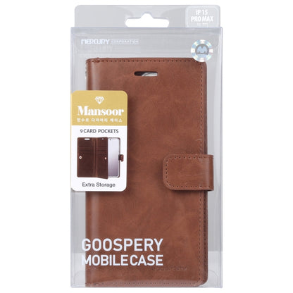 For iPhone 15 Pro GOOSPERY MANSOOR DIARY 9 Card Slots Leather Phone Case(Brown) - iPhone 15 Pro Cases by GOOSPERY | Online Shopping UK | buy2fix
