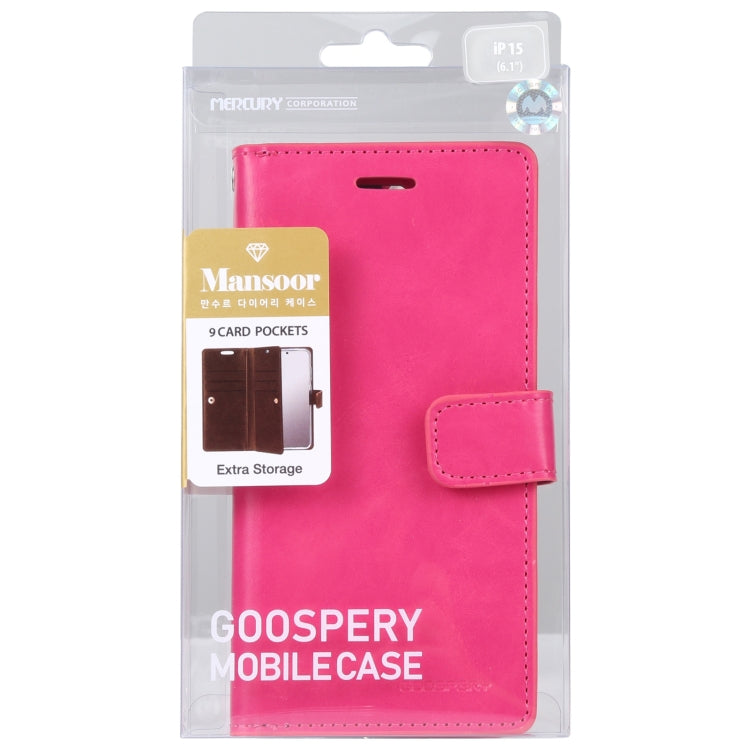 For iPhone 15 Plus GOOSPERY MANSOOR DIARY 9 Card Slots Leather Phone Case(Rose Red) - iPhone 15 Plus Cases by GOOSPERY | Online Shopping UK | buy2fix