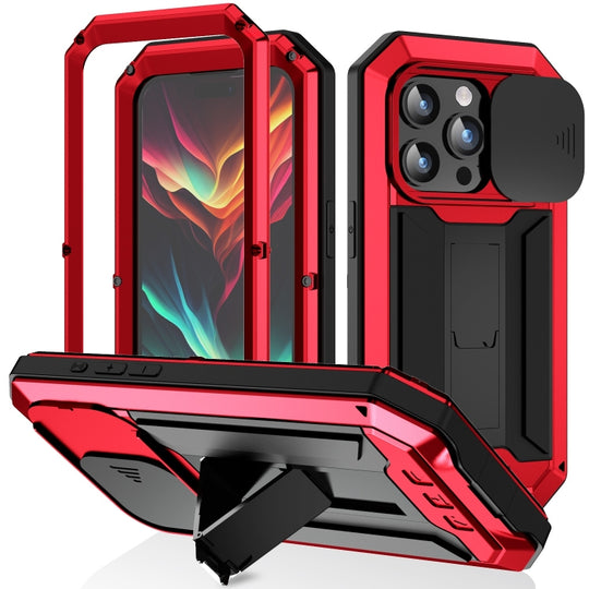 For iPhone 15 Pro Max R-JUST Sliding Camera IP54 Life Waterproof Holder Phone Case(Red)
