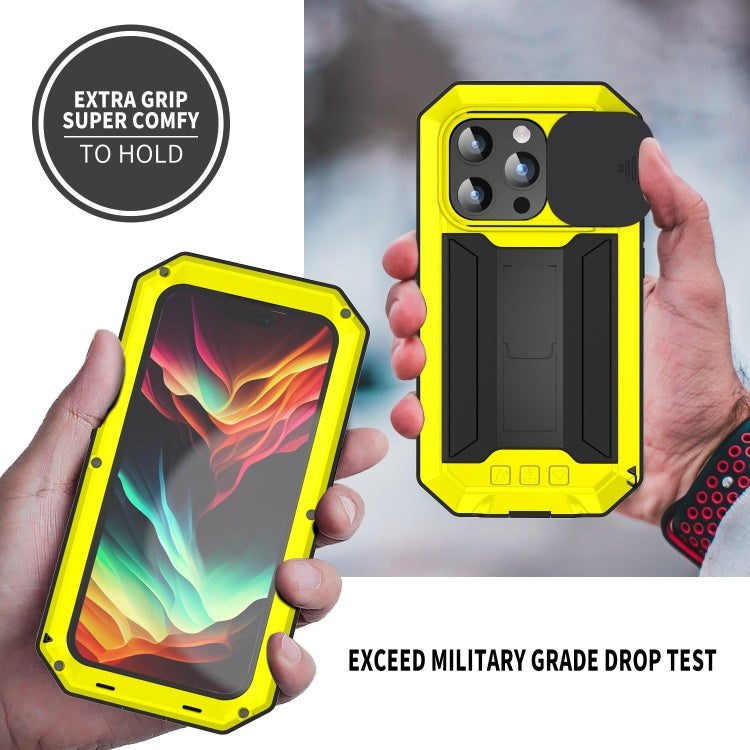 For iPhone 15 Pro Max R-JUST Sliding Camera Life Waterproof Holder Phone Case(Yellow) - iPhone 15 Pro Max Cases by R-JUST | Online Shopping UK | buy2fix