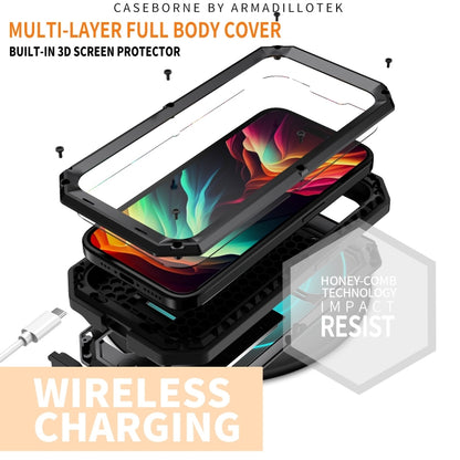 For iPhone 15 Pro R-JUST Sliding Camera Life Waterproof Holder Phone Case(Black) - iPhone 15 Pro Cases by R-JUST | Online Shopping UK | buy2fix
