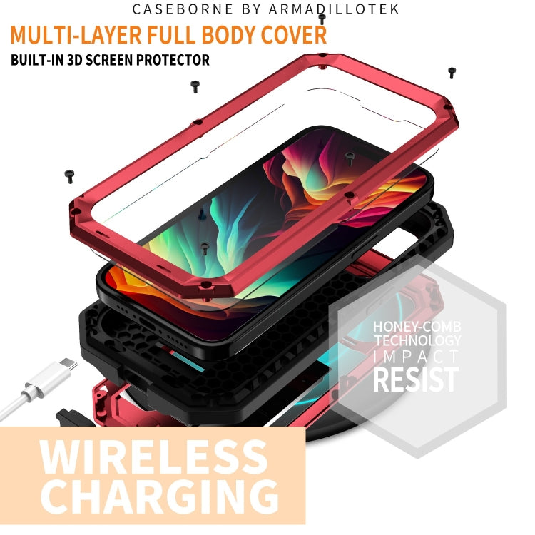 For iPhone 15 Pro R-JUST Sliding Camera Life Waterproof Holder Phone Case(Red) - iPhone 15 Pro Cases by R-JUST | Online Shopping UK | buy2fix