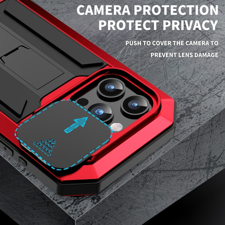 For iPhone 15 Pro R-JUST Sliding Camera Life Waterproof Holder Phone Case(Red) - iPhone 15 Pro Cases by R-JUST | Online Shopping UK | buy2fix