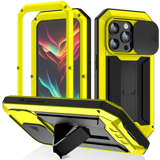 For iPhone 15 Pro R-JUST Sliding Camera IP54 Life Waterproof Holder Phone Case(Yellow)