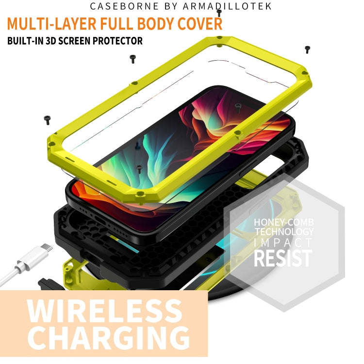 For iPhone 15 Pro R-JUST Sliding Camera Life Waterproof Holder Phone Case(Yellow) - iPhone 15 Pro Cases by R-JUST | Online Shopping UK | buy2fix