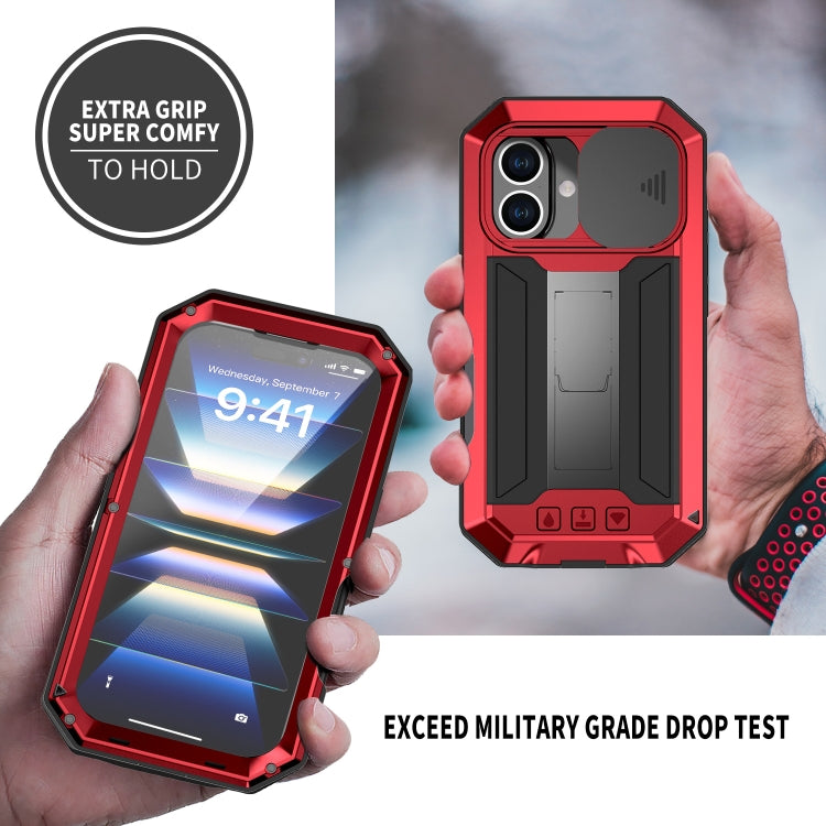 For iPhone 16 Plus R-JUST Sliding Camera IP54 Life Waterproof Holder Phone Case(Red) - iPhone 16 Plus Cases by R-JUST | Online Shopping UK | buy2fix