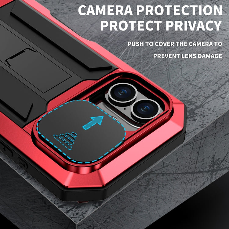 For iPhone 16 Plus R-JUST Sliding Camera IP54 Life Waterproof Holder Phone Case(Red) - iPhone 16 Plus Cases by R-JUST | Online Shopping UK | buy2fix