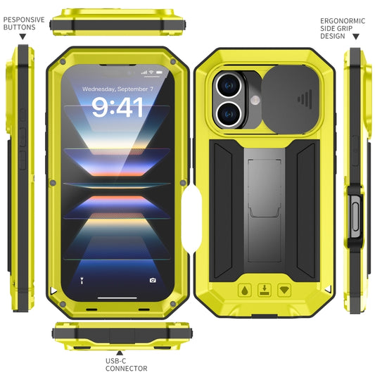 For iPhone 16 Plus R-JUST Sliding Camera IP54 Life Waterproof Holder Phone Case(Yellow) by R-JUST