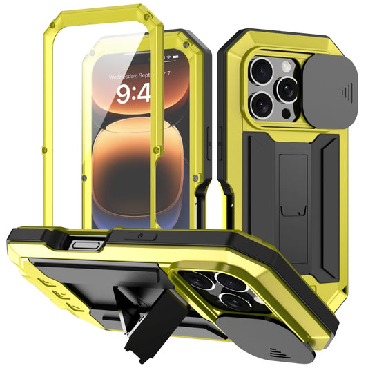 For iPhone 16 Pro Max R-JUST Sliding Camera IP54 Life Waterproof Holder Phone Case(Yellow) - iPhone 16 Pro Max Cases by R-JUST | Online Shopping UK | buy2fix