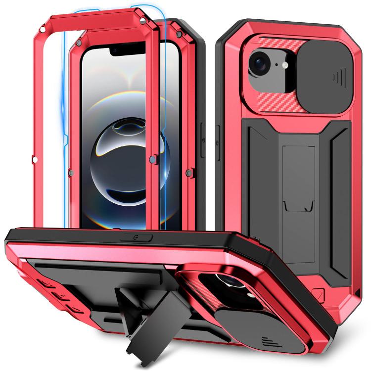 For iPhone 16e R-JUST Sliding Camera IP54 Life Waterproof Holder Phone Case(Red) - iPhone 16e Cases by R-JUST | Online Shopping UK | buy2fix