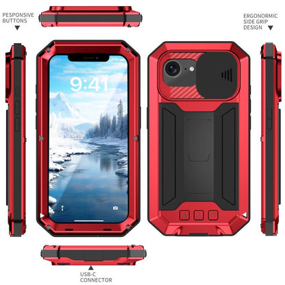 For iPhone 16e R-JUST Sliding Camera IP54 Life Waterproof Holder Phone Case(Red) - iPhone 16e Cases by R-JUST | Online Shopping UK | buy2fix