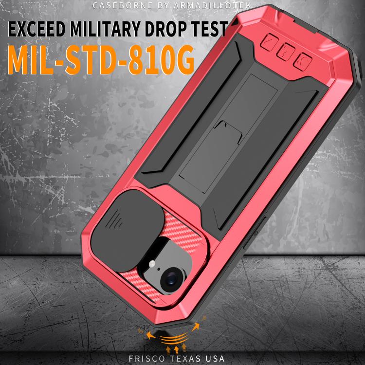 For iPhone 16e R-JUST Sliding Camera IP54 Life Waterproof Holder Phone Case(Red) - iPhone 16e Cases by R-JUST | Online Shopping UK | buy2fix