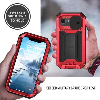 For iPhone 16e R-JUST Sliding Camera IP54 Life Waterproof Holder Phone Case(Red) - iPhone 16e Cases by R-JUST | Online Shopping UK | buy2fix