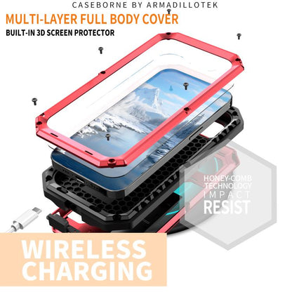 For iPhone 16e R-JUST Sliding Camera IP54 Life Waterproof Holder Phone Case(Red) - iPhone 16e Cases by R-JUST | Online Shopping UK | buy2fix