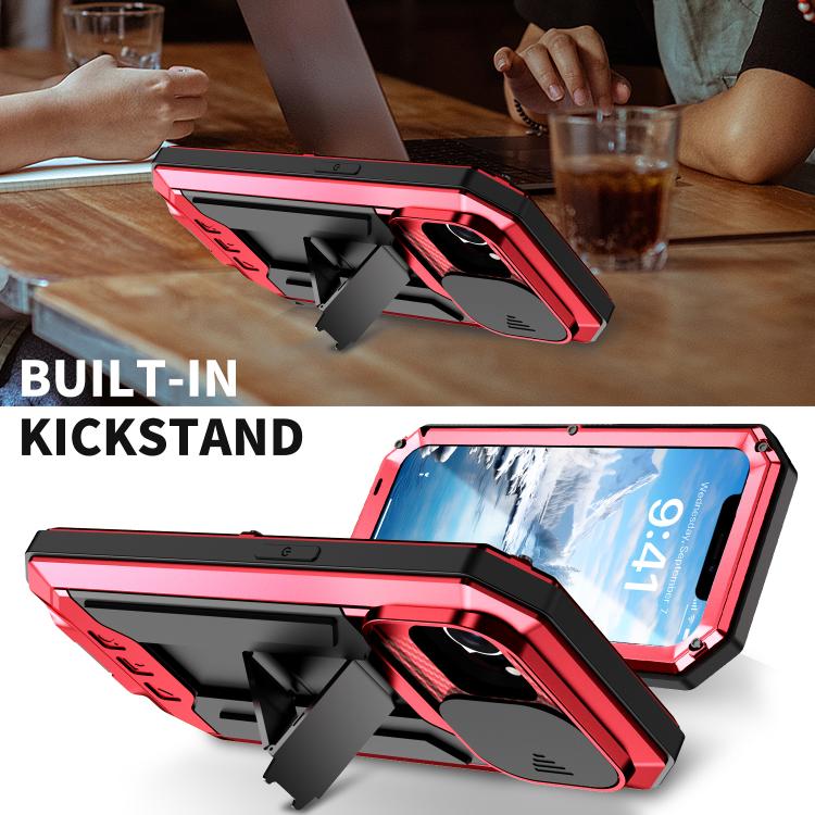 For iPhone 16e R-JUST Sliding Camera IP54 Life Waterproof Holder Phone Case(Red) - iPhone 16e Cases by R-JUST | Online Shopping UK | buy2fix