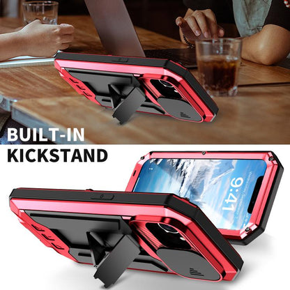 For iPhone 16e R-JUST Sliding Camera IP54 Life Waterproof Holder Phone Case(Red) - iPhone 16e Cases by R-JUST | Online Shopping UK | buy2fix