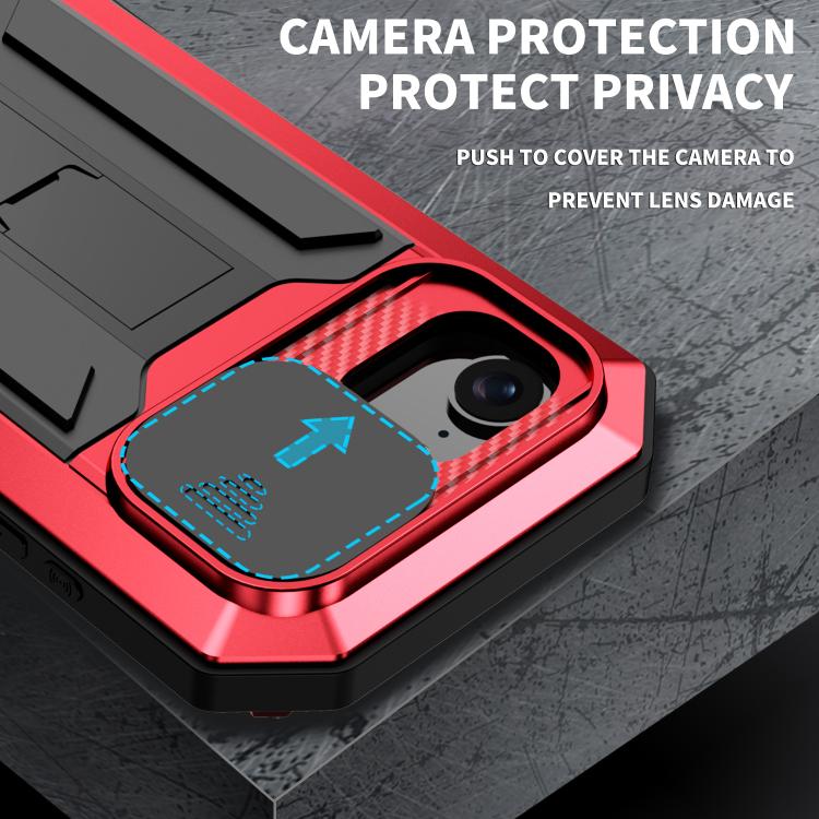 For iPhone 16e R-JUST Sliding Camera IP54 Life Waterproof Holder Phone Case(Red) - iPhone 16e Cases by R-JUST | Online Shopping UK | buy2fix